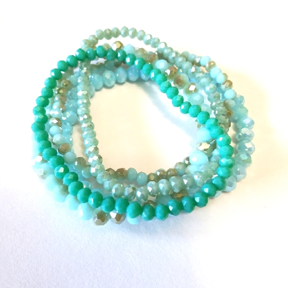 Lot of 5 Crystal bracelet, stretchy, Turquoise and blue tone - Picture 2 of 5